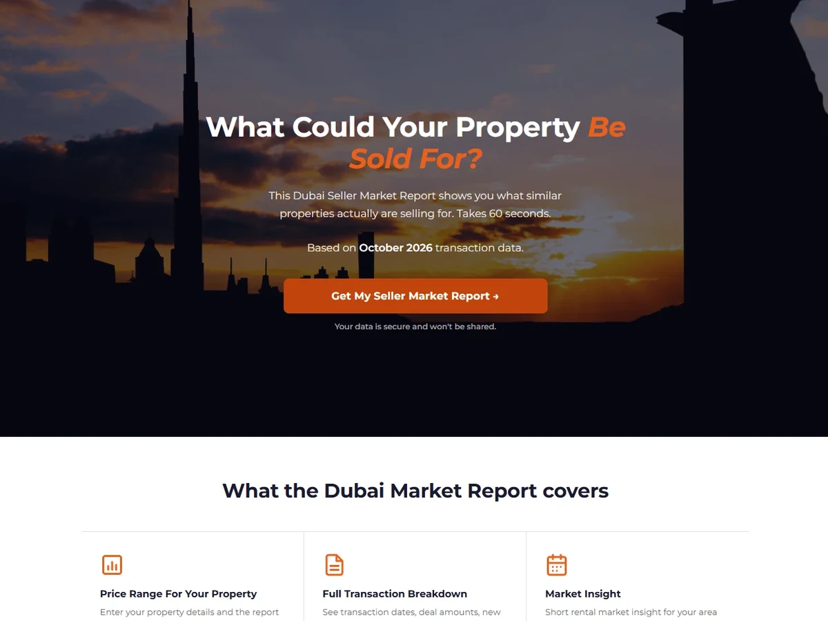 A seller landing page: What could your property be sold for? Get my seller market report